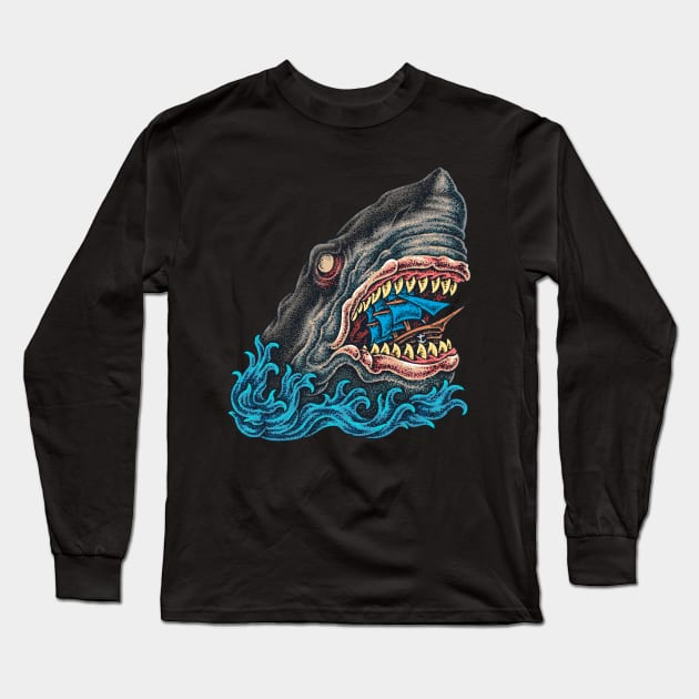 Shark Old School Tattoo Long Sleeve T-Shirt by BlackRavenOath